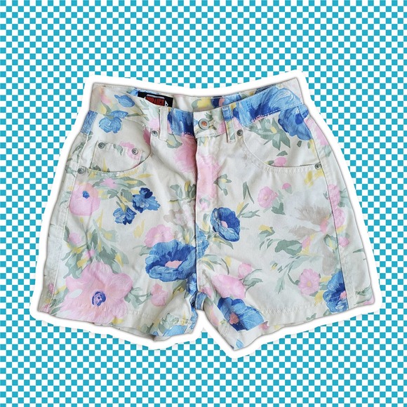 VTG 90s Denim Floral Pattern High Rise Shorts by Durango Sz 5 - Picture 1 of 6